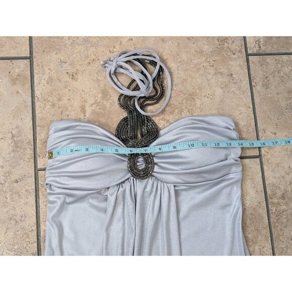 Vtg My Michelle Empire Halter Maxi Gown Sz M Silver Y2K Whimisigoth Fairy - Picture 16 of 16